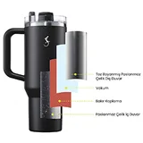 Lurch 240978 Big Cup Paslanmaz Çelik Termos, Çift Cidarlı, Sızdırmaz, Uzatılabilir Piteli, 1,2 Litre, Mat Siyah - Görsel 3
