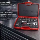 IZELTAS 1/2 - 1/4 Altı Köşe Kombine Lokma Takımı 35 Parça - Görsel 5