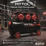 MYTOL 100 LT Hava Komprosörü Yüksek Hızlı 6 HP - MYK1002 - Görsel 2